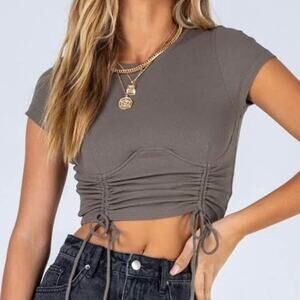 Princess Polly Olive Underwire Double Tie Front Crop Top Short Sleeve Round Neck